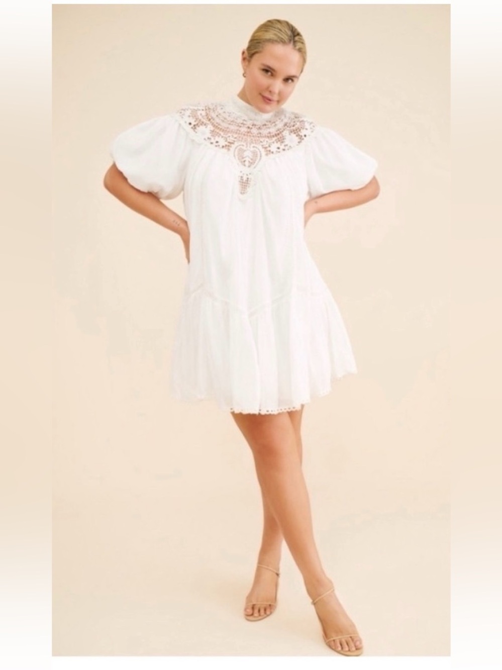 Anthropologie high neck lace tunic dress size Medium Ivory new - Picture 2 of 11